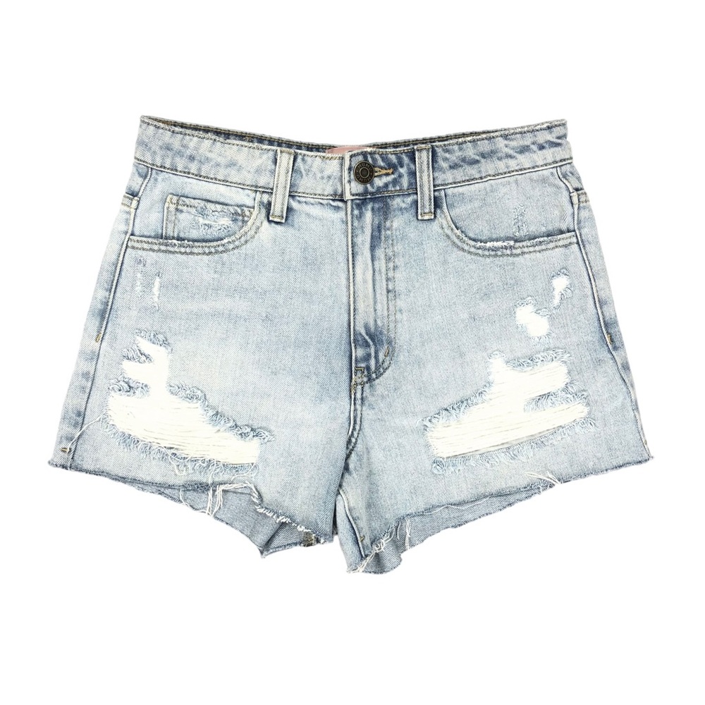Show Me Your Mumu Phoenix Denim Shorts Size 24 Distressed Fray Hem 3" Inseam